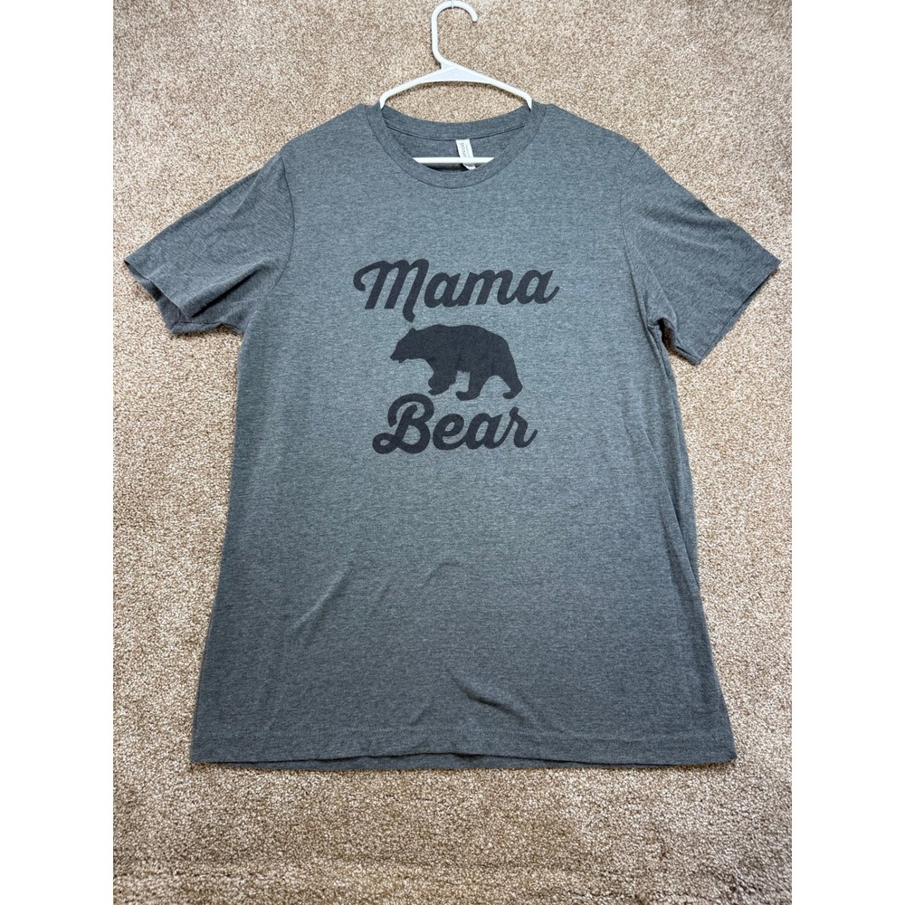 Mama Bear Graphic T-Shirt Gray Short Sleeve Crewneck Womens Large Mom Nature L